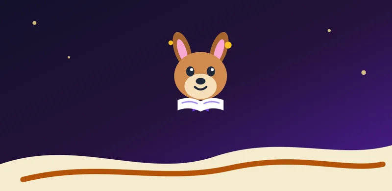 Domaroo the kangaroo reading a book under a night sky