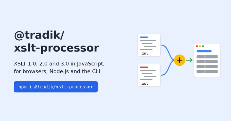 @tradik/xslt-processor: XSLT 1.0, 2.0 and 3.0 in JavaScript, with the npm install line